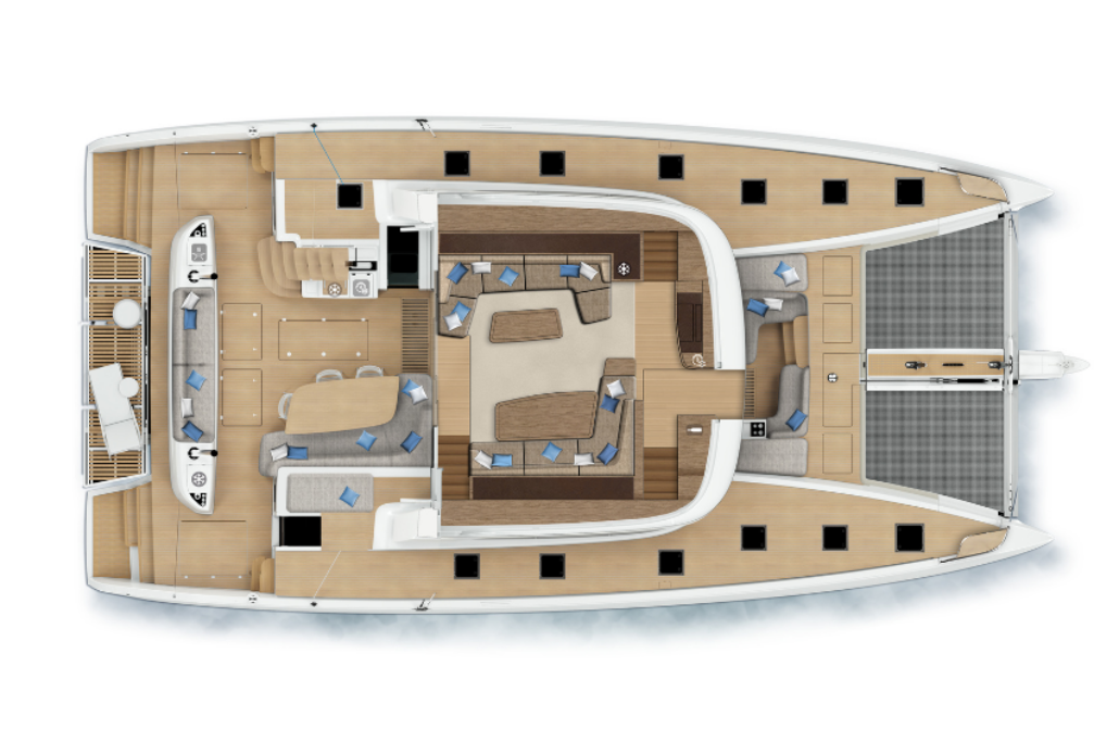 Přehledný design katamaránu Lagoon 65