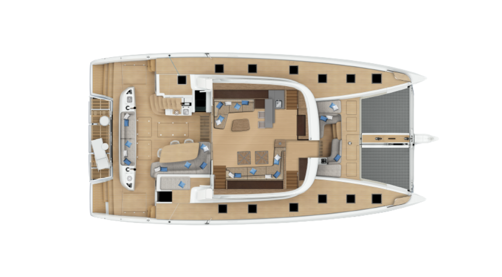Přehledný design katamaránu Lagoon 65